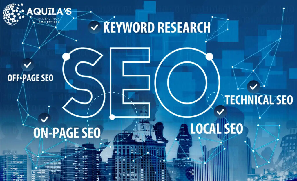 Expert-level SEO workshop infographic showcasing Keyword Research, On-Page SEO, Off-Page SEO, Technical SEO, and Local SEO with a digital network backdrop